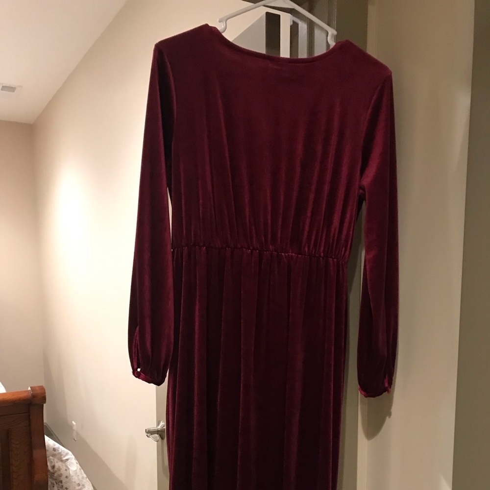 Burgundy Velvet Midi Dress - Picture 4 of 5
